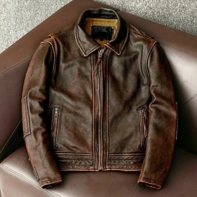 Men s Motorcycle Vintage Cafe Racer Distressed Brown Biker Pure Leather Jacket