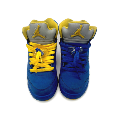 yellow and blue jordans 5
