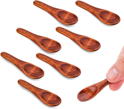 8Pcs Mini Wooden Spoons 2.36 Inch Small Condiment Teaspoons Salt Sugar Set