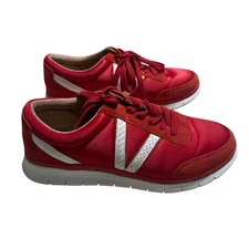Vionic Lace Up Sneakers Satin Suede Uppers Women's Size 7 Cherry Red Shoes