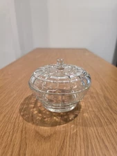 Vintage Hazel Atlas Clear Depression Glass Colonial Block Covered Dish