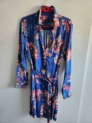 GANT Kleid Gr. 44 Hemdkleid m. Gürtel blau Blumen  Knopfleiste Bluse Tunika 