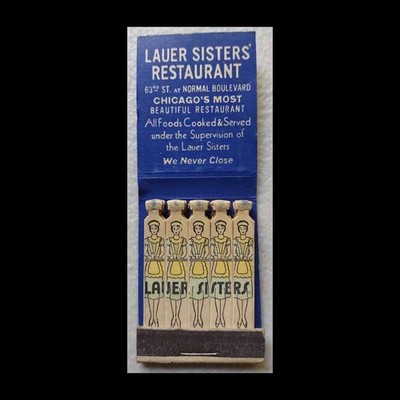 Feature Matchbook Full Book Lauer Sisters' Restaurant  Chicago, Illinois