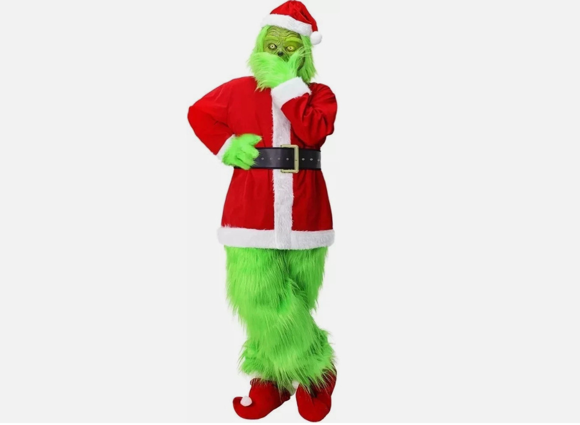 Adult Green Monster Costume Mask Cosplay Christmas Santa Fancy Dress Outfit XMAS image 4