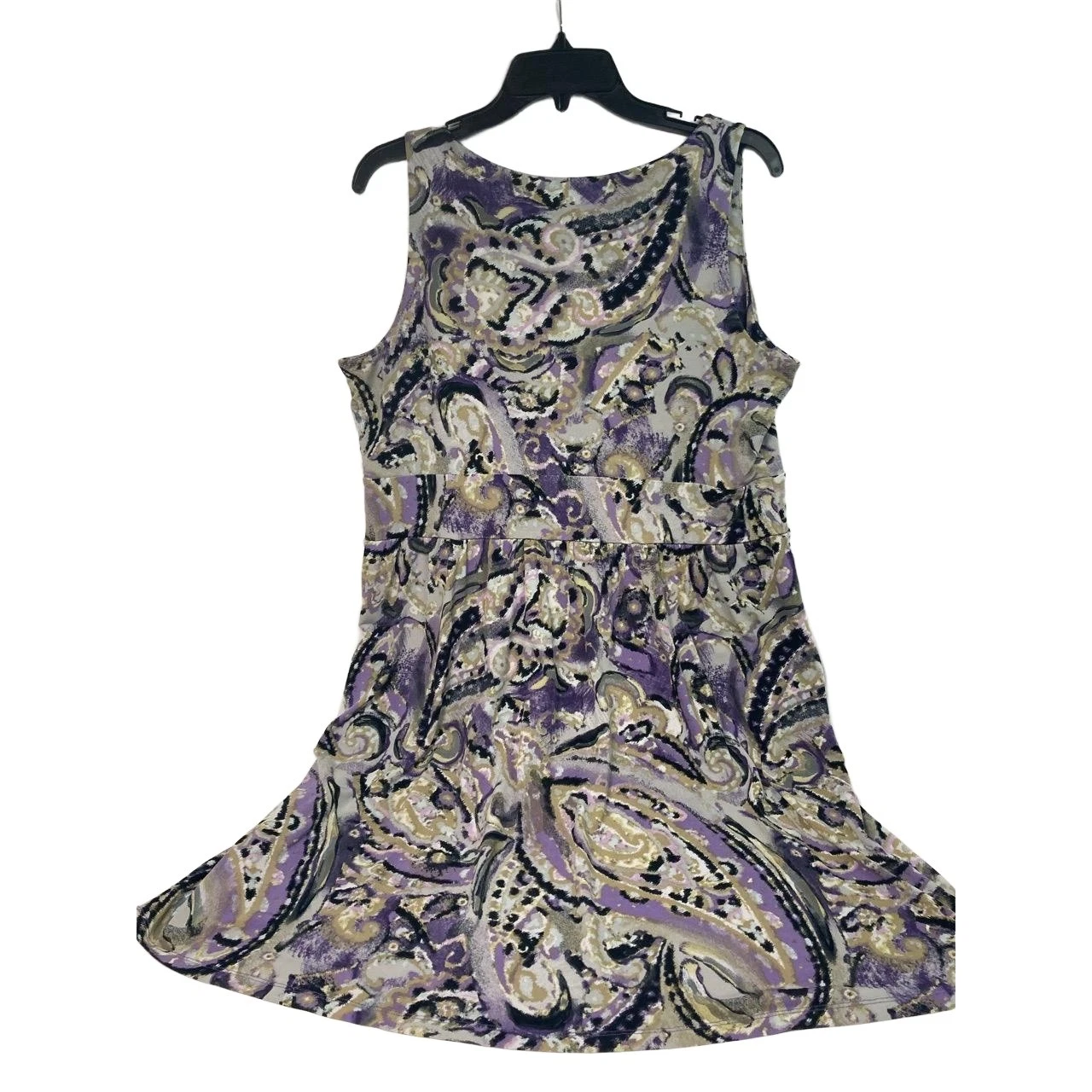 Abito smanicato grande Michael Kors stampa paisley viola grigio cuciture in vita