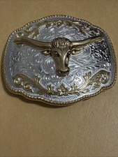 Bull Longhorn Western Two Tone Belt Buckle NEW Nice