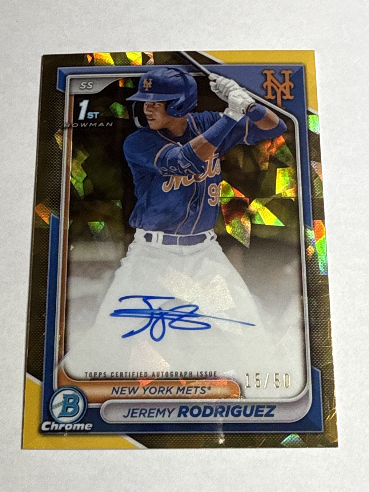 2024 1st Bowman Chrome Sapphire Gold Refractor JEREMY RODRIGUEZ Auto 15/50 RC SP