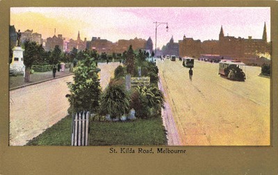 ST KILDA ROAD, MELBOURNE - ALTE AUSTRALIEN POSTKARTE (ref 5948/21/W2)