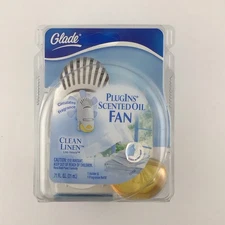 NOS 2007 Glade PlugIns Scented Oil Fan Clean Linen Fragrance .71oz New Sealed