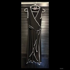 Ladies Calvin Klein Black & White Fit & Flare Wrap Dress - 4