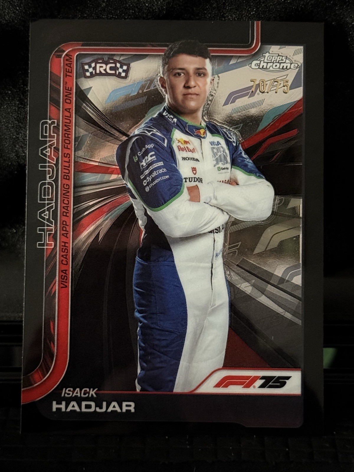 2025 Topps Chrome Formula 1 #12 Isack Hadjar 75th Anniversary Refractor RC /75