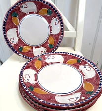 Vietri Solimene Campagna Porco Pig Red Dinner Plates 10" Made In Italy Set of 4