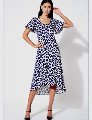 casual kate spade dresses Kate Spade New York Animal Print Short Sleeve A-Line Midi Dress Blue/White  2