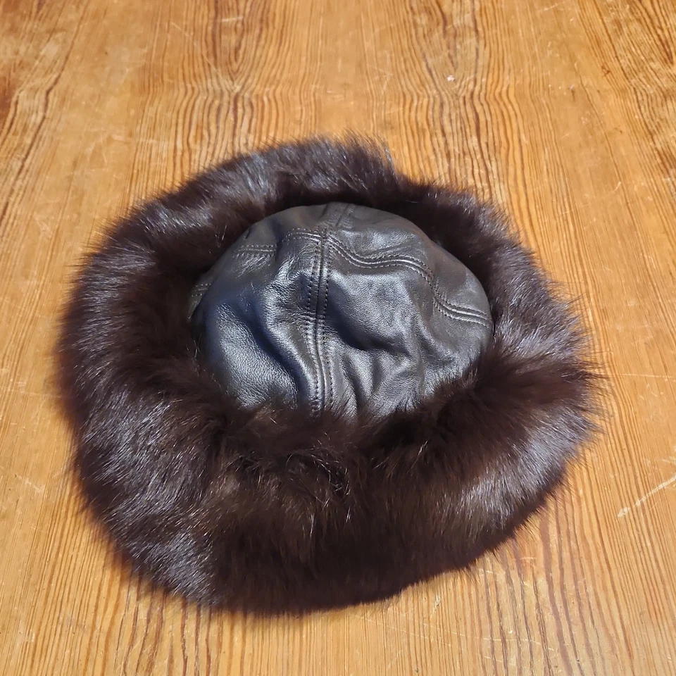 Rivala chapeau souple femme cuir et fourrure marron doublé, taille unique - Photo 2/4