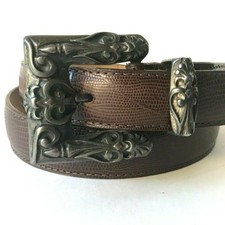 Vintage Portfolio Brown Leather Belt Cowgirl Crocodile Womens Size S M Made USA