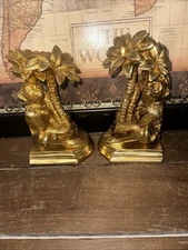 Vintage Victorian Style Golden Monkey Palm Tree Bookends