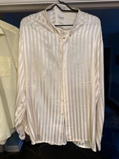 VINTAGE MENS GENELLI Off White Tone On tone SILK SHIRT NEHRU COLLAR XXL Striped