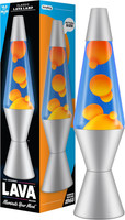 Lava Lamp 2117, Orange Wax, Blue Liquid, Silver Base and Cap, Original 14.5 Inch