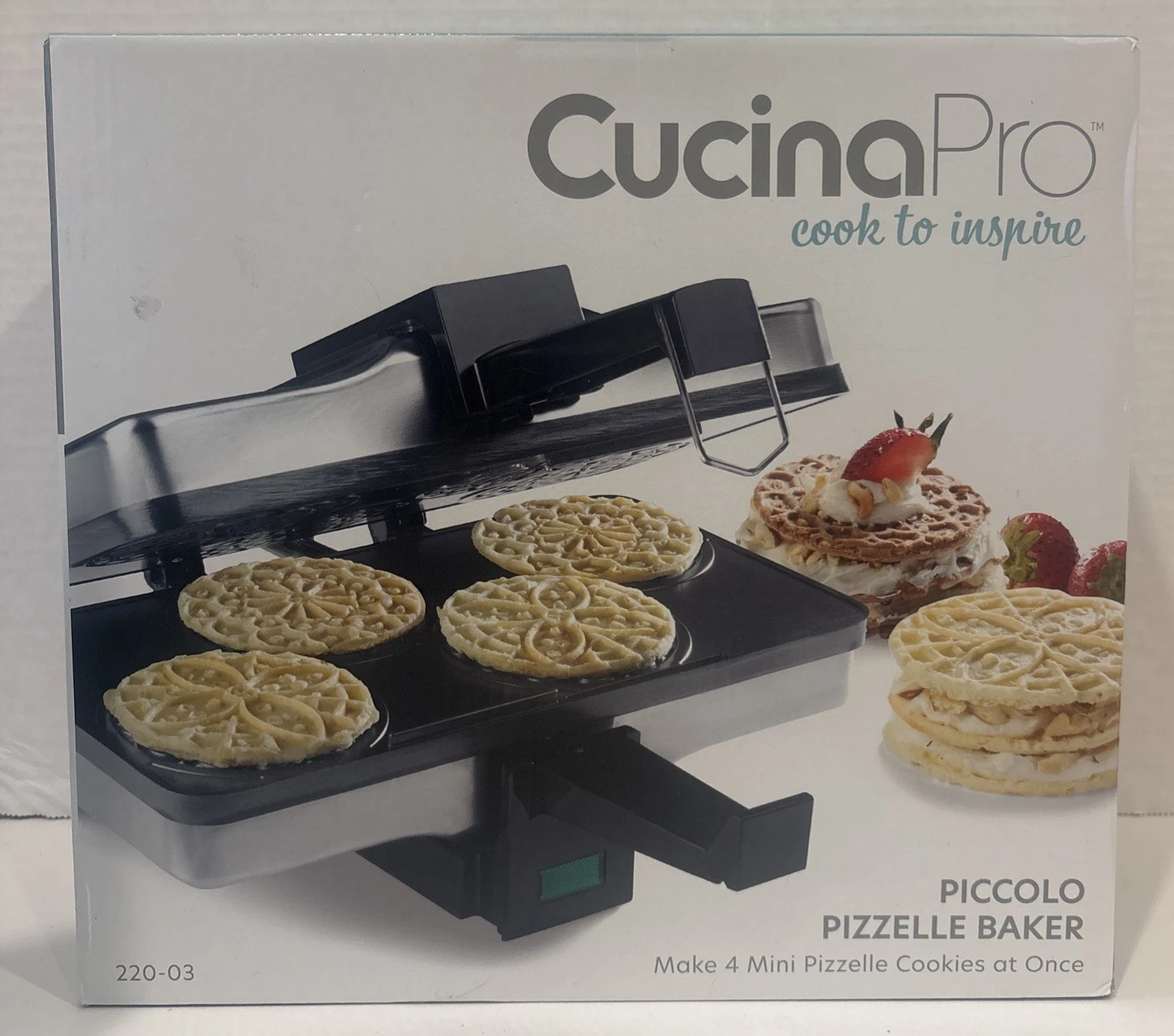 CucinaPro Piccolo Pizzelle Baker Waffle Iron Maker 3 1/4" Mini Cookies 220-03
