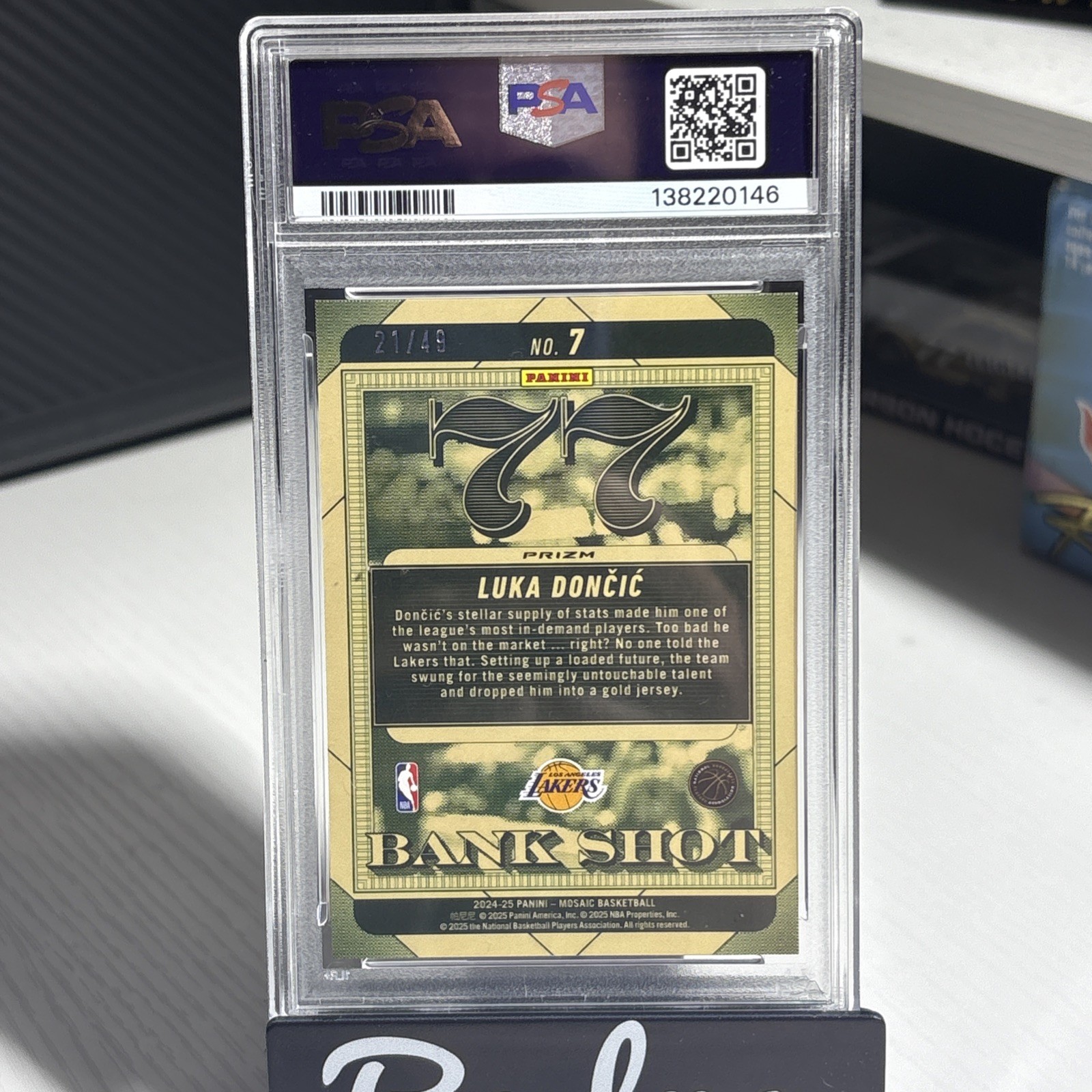 2024-25 Panini Mosaic #7 Luka Doncic - Bank Shot Orange Mosaic Prizm /49 PSA 10 view 3