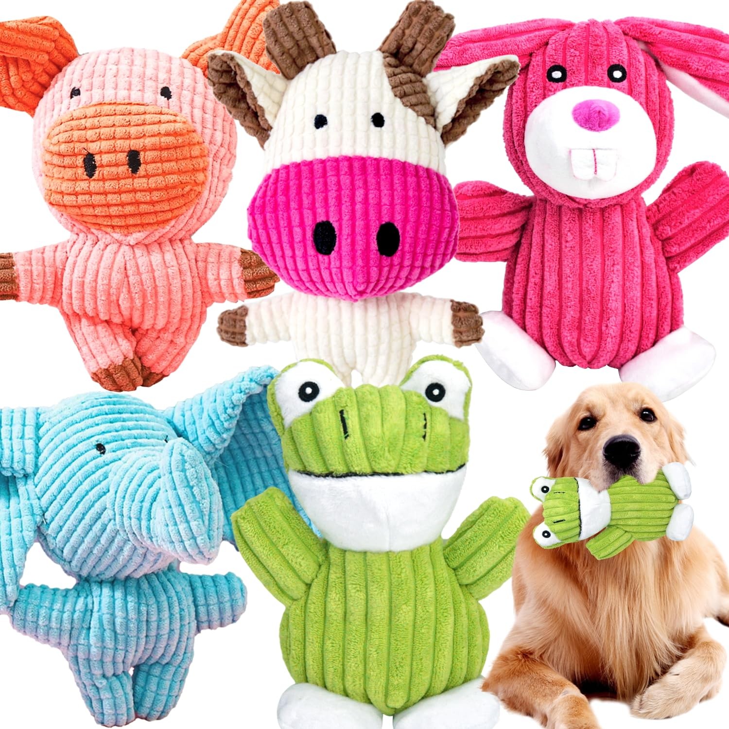 MRSOHRET 5 Pack Squeaky Dog Toys, Tough Stuffed Plush Puppy 