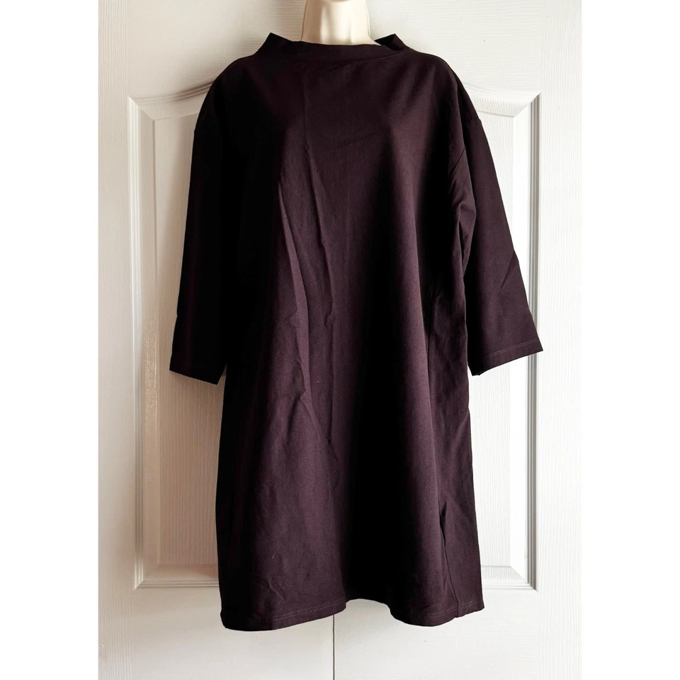 Vestido Eileen Fisher Lavable Elástico Crepé Casis Cuello Embudo XL Foto 2 de 4