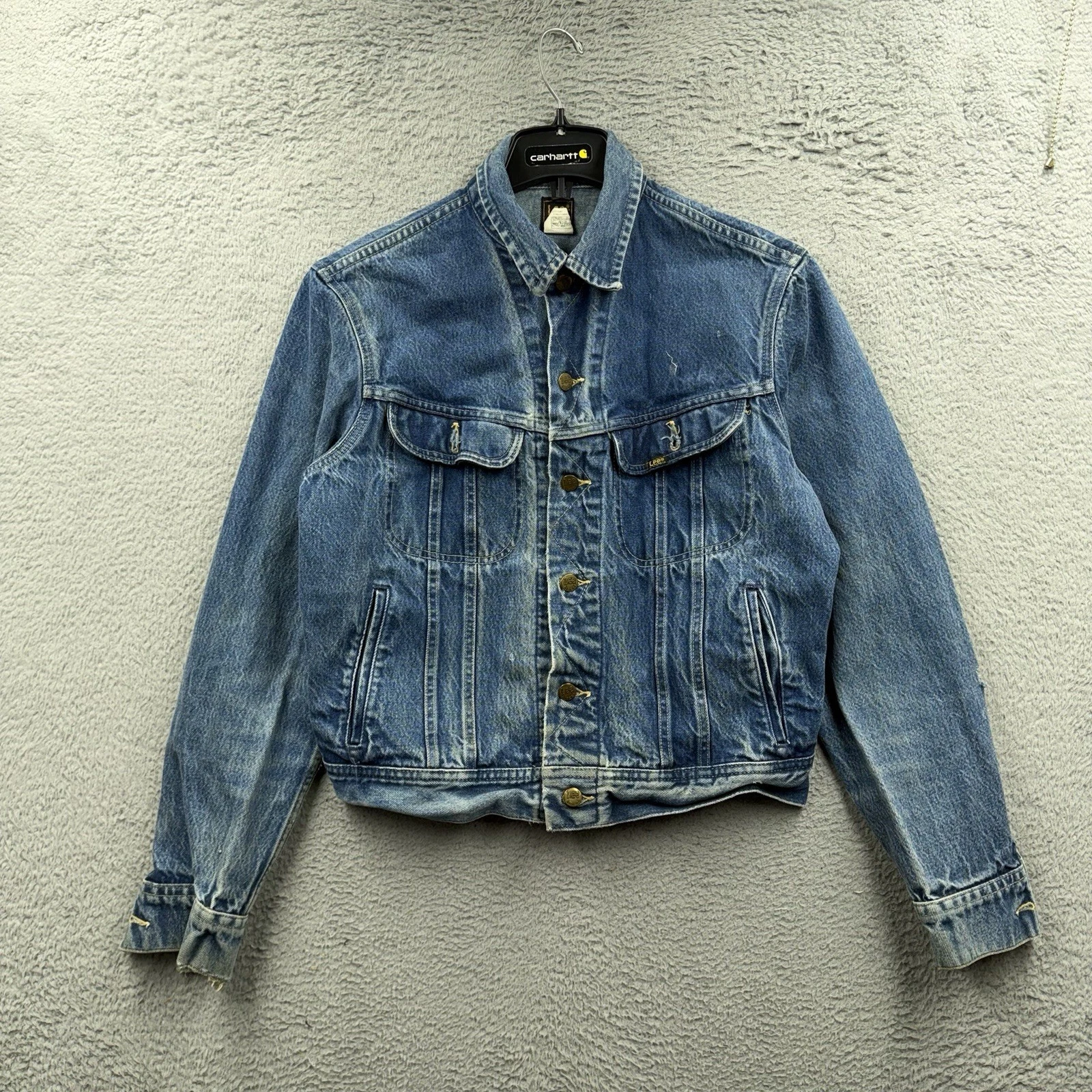 Lee Denim Jacket Mens 42L Blue Bomber 153438 Trucker Button Front Cotton Pockets