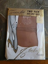 NIP Vintage Hager Seamless Mesh 100 Nylon Stockings Size 9 Honey Sun 2 PAIR