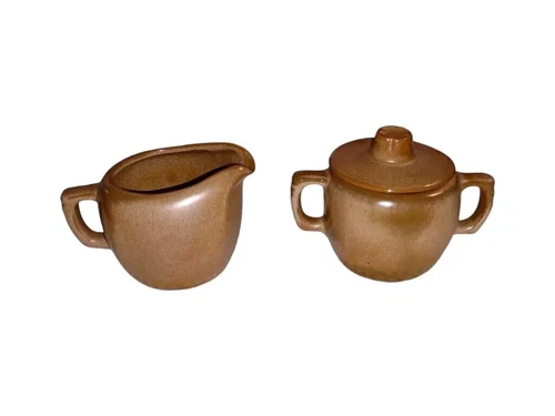 VTG Frankoma Pottery Cream & Sugar Set Plainsman Brown 5A & 5B Modern Cottage