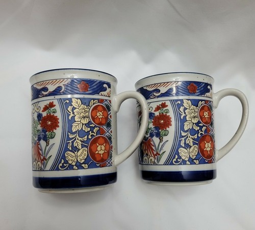 Porcelain Mug Cup Traditional Asian Chinese Ceramic Tea set of 2 Blue - Picture 2 of 12