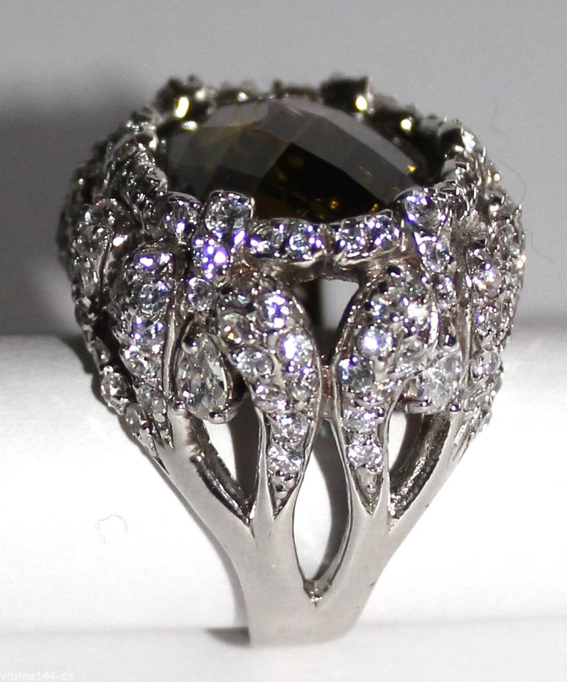 Traumhafter RING 925 Silber rhodiniert olivgrüner Spinell + weißen Zirkonia Gr52 - Bild 4 von 4