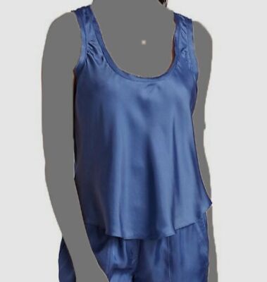 $245 Cinq à Sept Women's Blue Ashleigh Scoopneck Satin Top Size XS