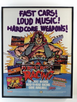 Framed Rock n' Roll Racing 1994 SNES Super Nintendo retro video game wall art