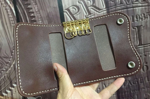 men women key box case Ring holder pocket real cow Leather pouch bag coffee H495 - Image 2 of 3