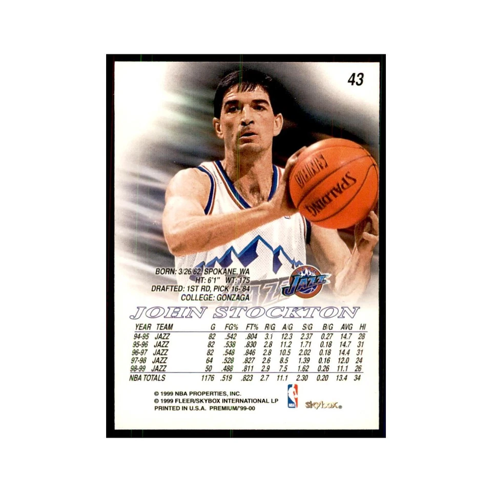 1999 SkyBox Premium John Stockton Basketball Cards #43 - Image 2 of 3