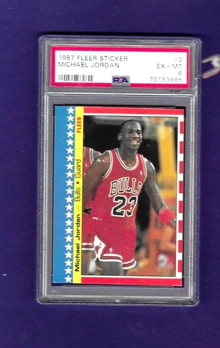 1987 Fleer Basketball Sticker #2 Michael Jordan PSA 6 2nd Year Card-Undergraded!
