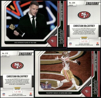 (2) 2023 Panini Instant Christian McCaffrey HONORS/SUPER BOWL 49ers #206 #218 SP
