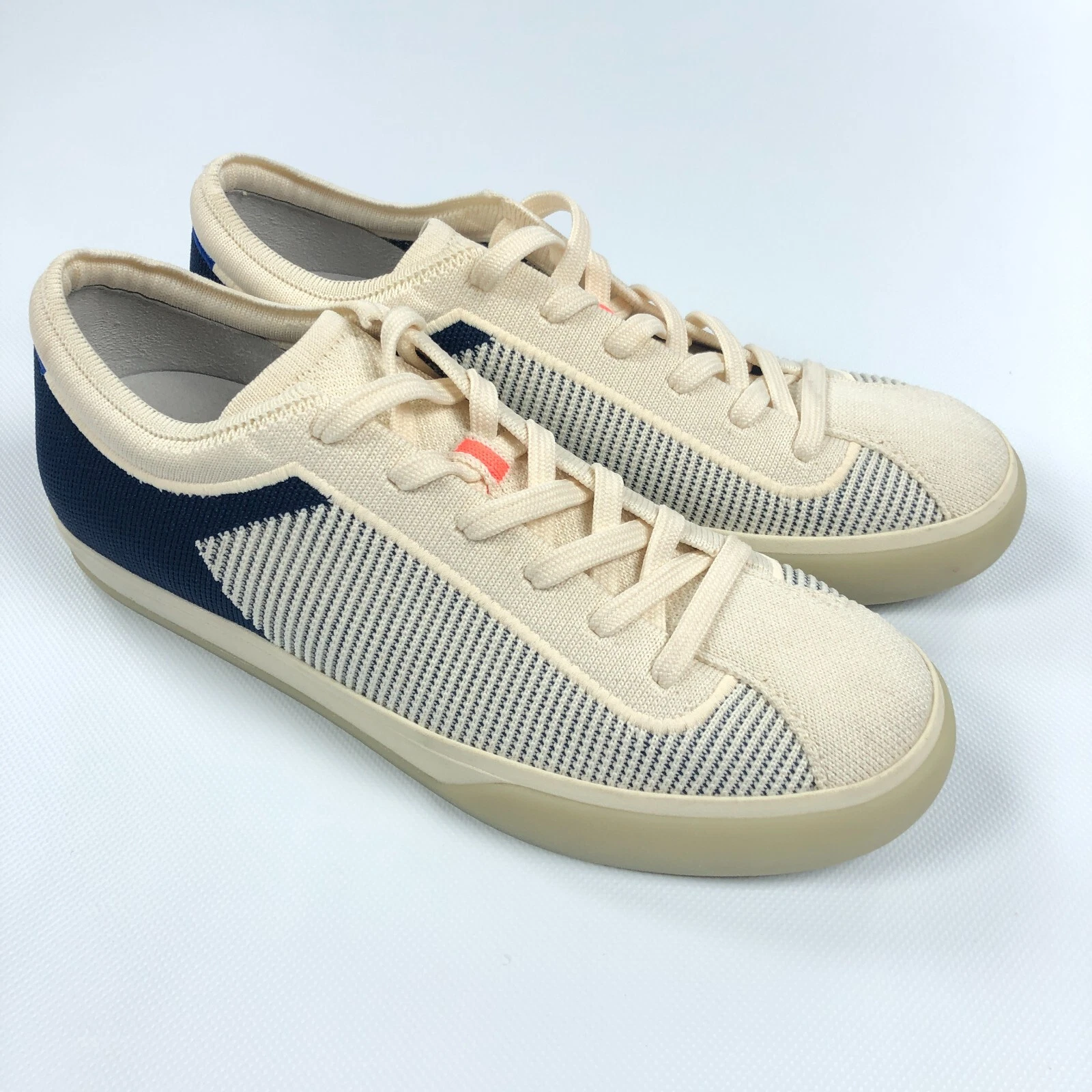 ROTHY'S Shoes Womens 9 Ivory Blue The Lace Up Knit Fabric Sneakers Shoes