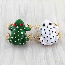Fashion Drop Glaze Rhinestone Brooch Green Enamel Pearl Frog Pin