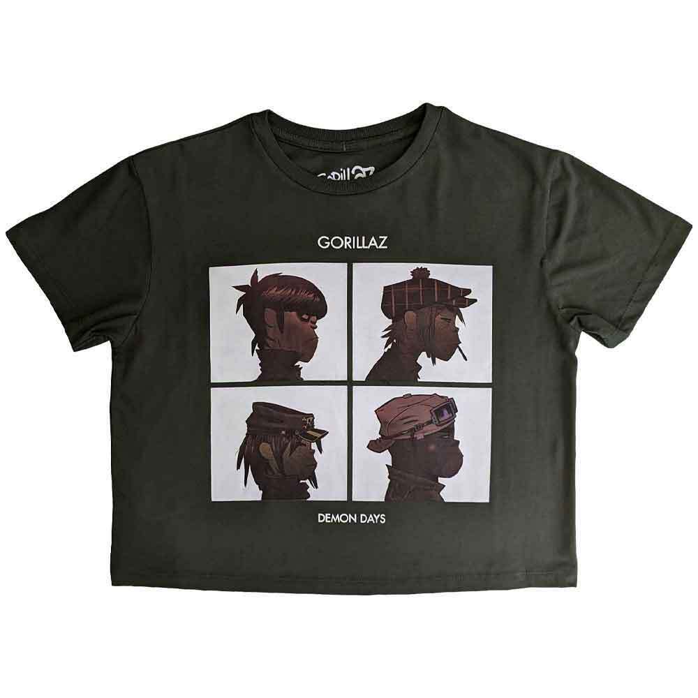 Gorillaz Crop Top T Shirt Demon Days Band Logo new Official Womens Green-image
