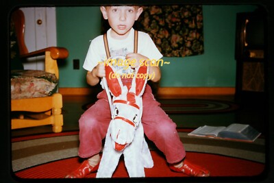 Someone w Davy Crockett T-shirt & Plush Toy in 1950s, Kodachrome Slide aa 21-25b