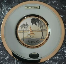 Original Chokin Art Collection 24 KT Gold Gilded Hawaii 6.5 inch plate / SIGNED 