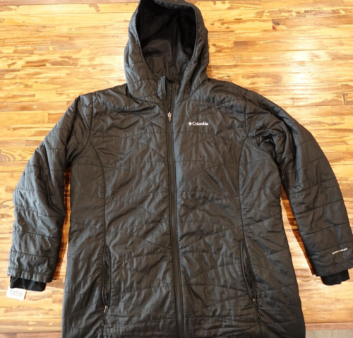 Columbia Omni Heat Long Jacket Hooded Coat Women 2X Black Lightweight Outdoors F
