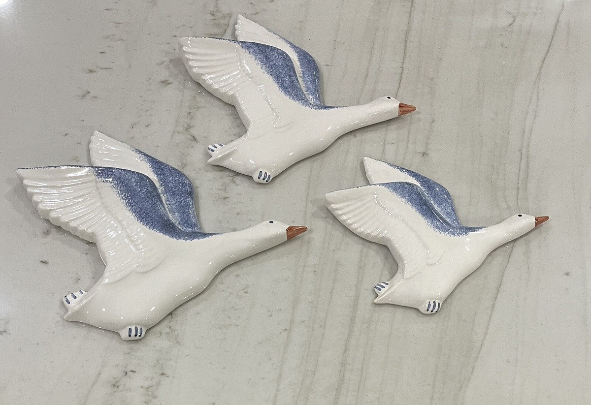 Vintage RYE POTTERY 3 Flying Geese Ducks Seagulls Wall Art