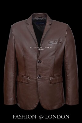 MILANO Men's Italian Leather Blazer Brown Slim Fit Napa Leather