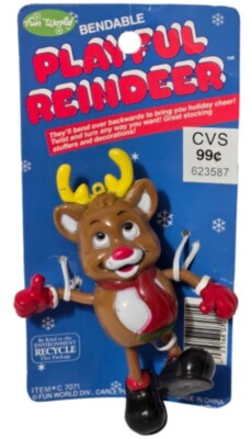 Fun World Bendable Playful Reindeer Vintage Stocking Stuffer & Christmas Decor