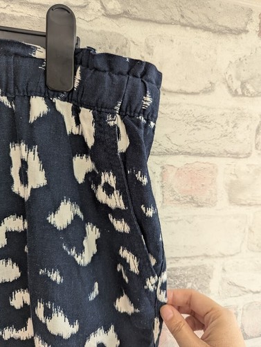 M&S Skirt Linen Rich Size 22 BNWT Navy Animal Print Drawstring Elastic Waist - Picture 3 of 12