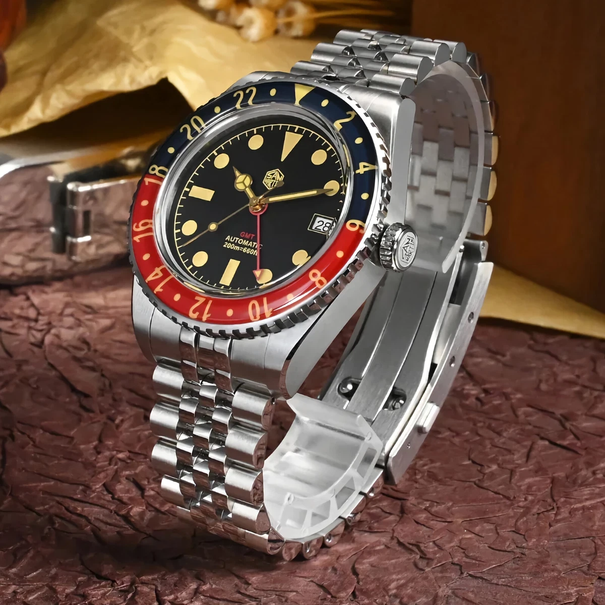 SAN MARTIN SN0005-G-B1 GMT Automatic Stainless Steel 40mm 20ATM