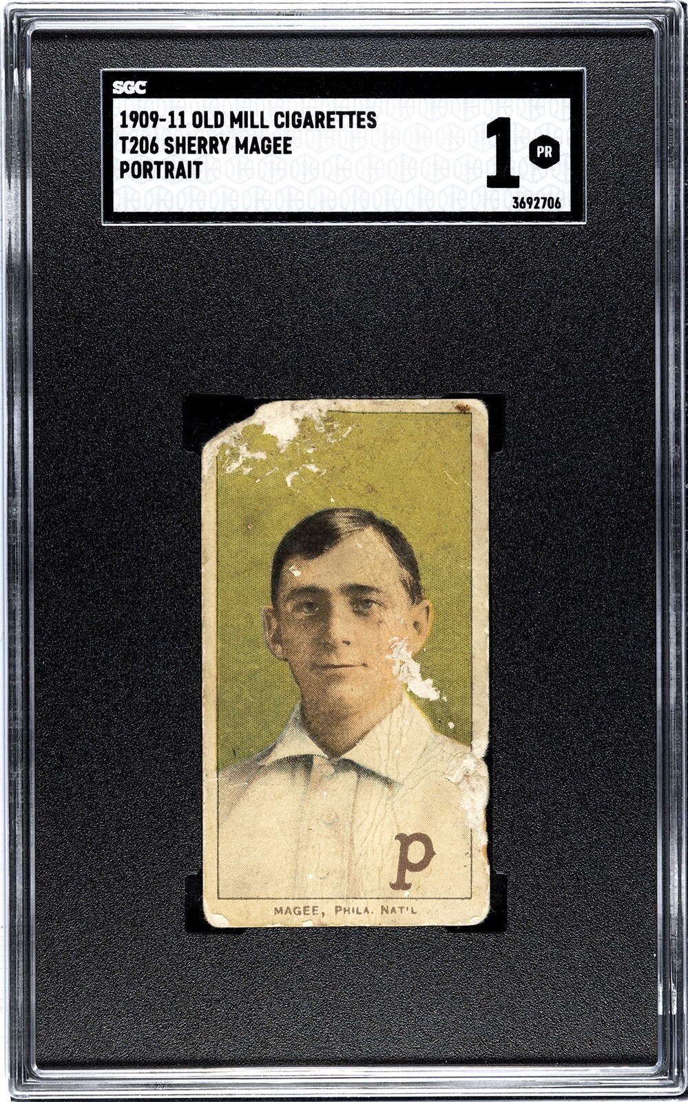 1909 T206 Sherry Magee Portrait OLD MILL Back Philadelphia Very Rare SGC 1