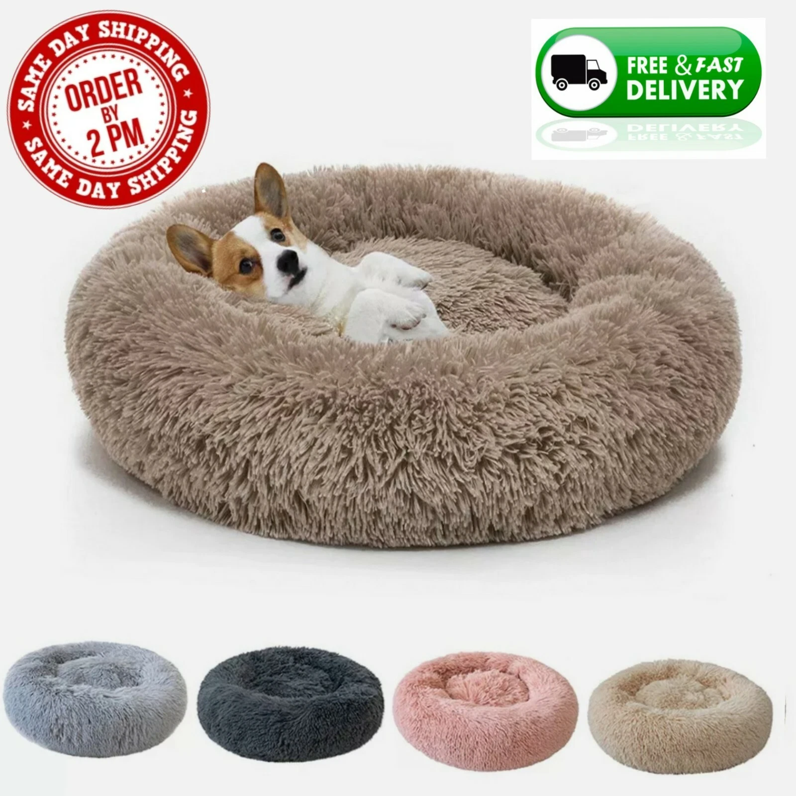Donut Plush Pet Dog Cat Bed Fluffy Soft Warm Calming Bed Sleeping Kennel Nest